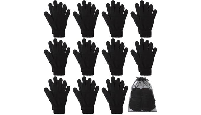 12 Pairs Winter Magic Gloves Stretchy Warm Knit Gloves with Mesh Storage Bag for Men or Women thumbnail 1