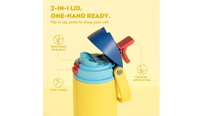 POWCAN 18 oz Stainless Steel Water Bottle: 2-in-1 Push-Button Spout & Quick-Flip Straw, Leakproof, Cold 24Hrs, Fits Car Cup Holder, Insulated Sports Water Bottle for Women, Girls (Red Apple Charm) thumbnail 4