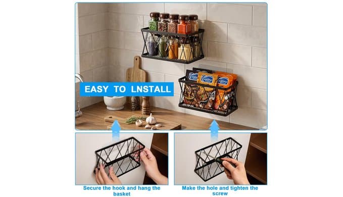4 Pack Adhesive Cabinet Door Organizer, Rustproof Carbon Steel Lid Storage Holder,Inside cabinet door storage,Tumbler & Food Container Lid Rack,No Drill Storage Basket for Kitchen Cabinet & Bathroom thumbnail 5