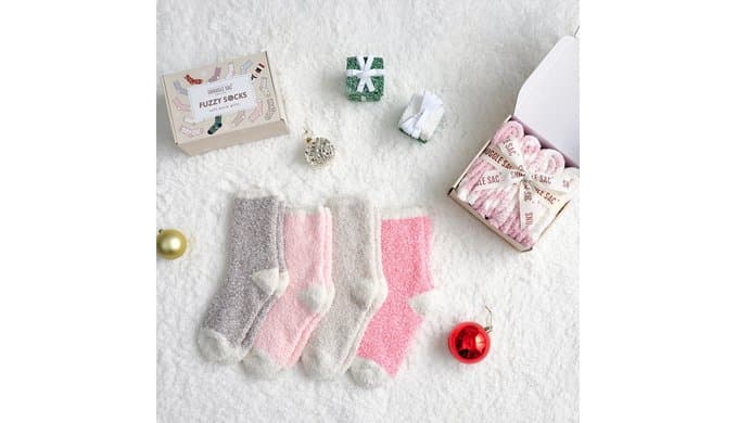 Snuggle Sac Warm Fuzzy Socks Christmas Socks for Women Super Soft Cozy Winter Slipper Socks Set Birthday Gifts For Her 4Pairs thumbnail 2