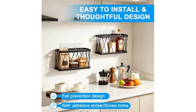 4 Pack Adhesive Cabinet Door Organizer, Rustproof Carbon Steel Lid Storage Holder,Inside cabinet door storage,Tumbler & Food Container Lid Rack,No Drill Storage Basket for Kitchen Cabinet & Bathroom thumbnail 2