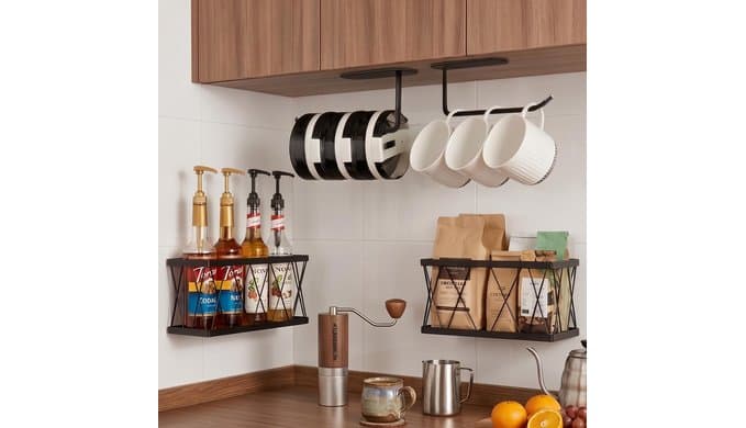 4 Pack Adhesive Cabinet Door Organizer, Rustproof Carbon Steel Lid Storage Holder,Inside cabinet door storage,Tumbler & Food Container Lid Rack,No Drill Storage Basket for Kitchen Cabinet & Bathroom thumbnail 1
