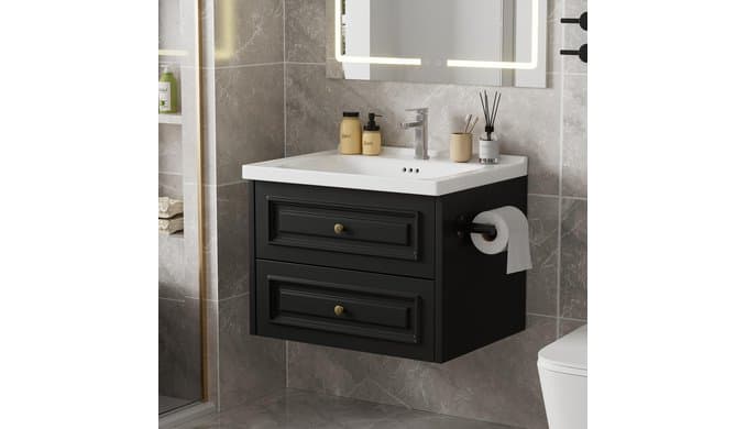 Floating Bathroom Vanity with Sink & Towel Holder, 24 inch Wall Mounted thumbnail 1