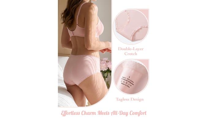 Mezluz Cotton Underwear for Women High Waisted Lace Briefs Full Coverage Soft Ladies Panties 4 Pack thumbnail 4