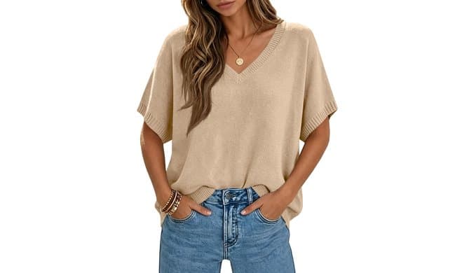 Women's Oversized Sweaters Batwing Short Sleeve Knit Pullover Tops thumbnail 1