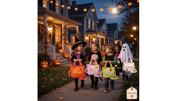 Personalized Halloween handbag, featuring various Halloween patterns to choose from. It can be used as both a crossbody bag and a tote bag, and is perfect for shopping, camping and picnics. thumbnail 3