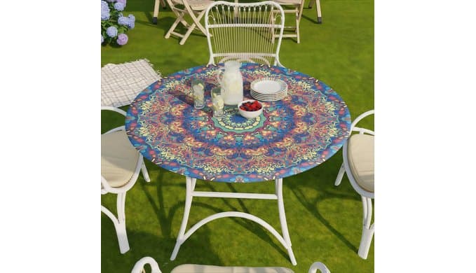 opstellen Round Tablecloth Waterproof Boho Fitted Vinyl Table Cloth Summer Fall Outdoor Circle Cover for 36-44" Tables Kitchen Dining Apartment Essentials Camping Picnic Party Decor Housewarming Gifts thumbnail 2