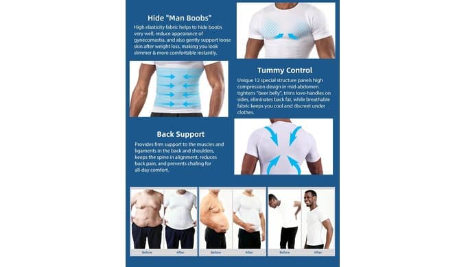 Men's Compression Shirt Undershirt Slimming Tank Top Workout Vest Abs Abdomen Slim Body Shaper thumbnail 5