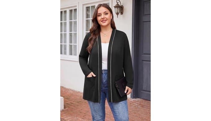 Lastshe Womens Plus Size Cardigan Long Sleeve Open Front Casual Sweater Lightweight Cardigans with Pockets thumbnail 4