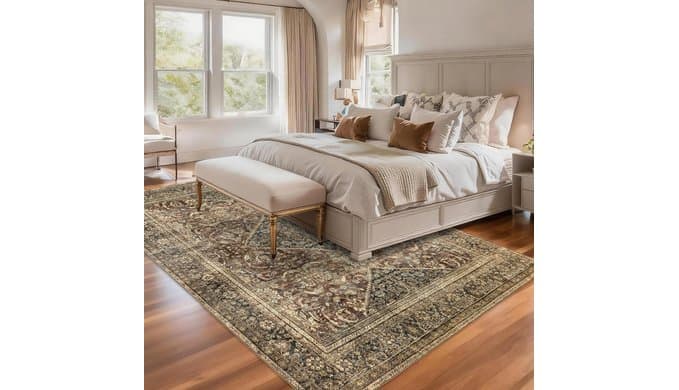 Washable 5x7 Area Rug: Vintage Brown Rugs for Living Room Bedroom Dining Room Office Indoor - Soft Non-Slip Large Carpet Home Decor - Oriental Dark Brown thumbnail 4