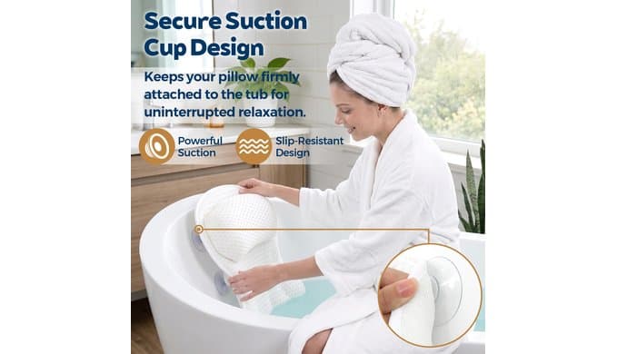 Bath Pillow for Tub,Bathtub Pillow for Head,Neck,Shoulder and Back Support,Soft Bath Tub Pillow for Bathtub,Hot Tub and Spa,White thumbnail 4