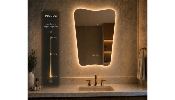 Irregular LED Bathroom Mirror, 24x36 Inch Frameless Backlit Vanity Mirror thumbnail 2