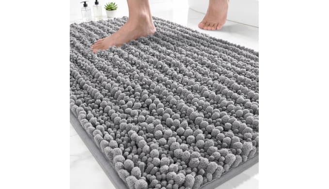 Yimobra Bathroom Rugs Non-Slip Washable – Extra Soft & Absorbent Chenille Bath Mat, Quick-Dry Plush Shaggy Floor & Vanity Bath Rugs for Tub & Shower, Modern Home Decor Accessories, 24 x 17, Grey thumbnail 1