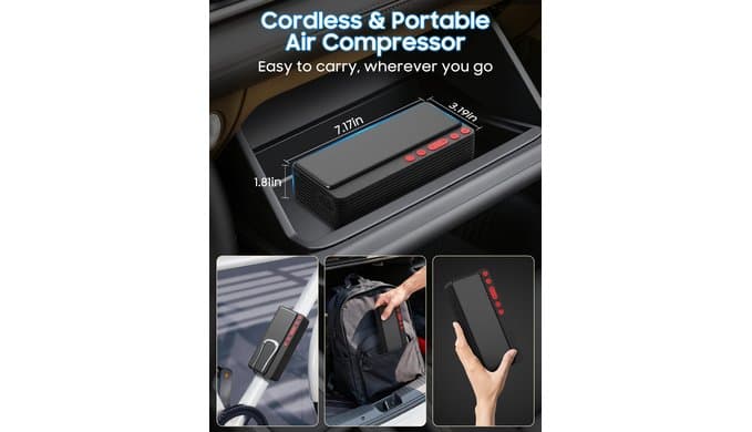 10000mAh Tire Inflator Portable Air Compressor for Car Tires thumbnail 2