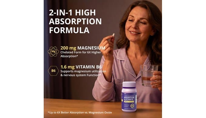 Magnesium Glycinate 200 mg with Vitamin B6, 2-Month Supply thumbnail 5