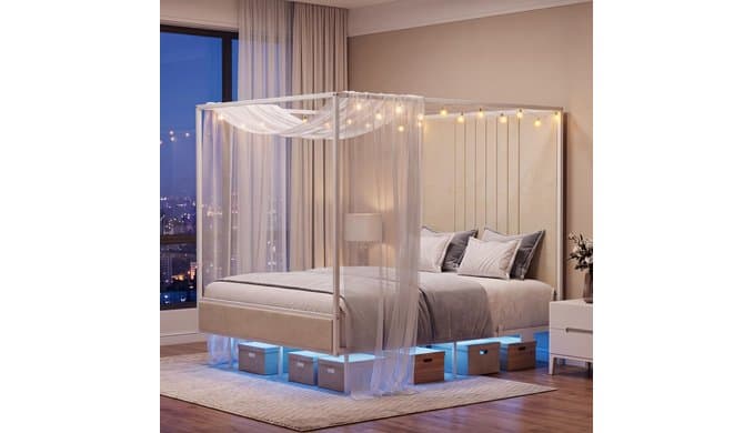 Full Canopy Platform Bed with Charging Station & LED Lights thumbnail 3
