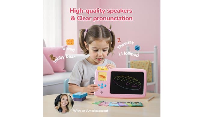 Talking Flash Cards for Toddlers: 2-in-1 LCD Writing Tablet, Pink thumbnail 5