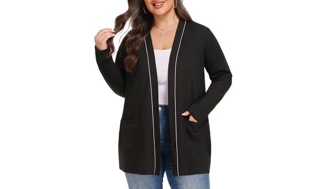 Lastshe Womens Plus Size Cardigan Long Sleeve Open Front Casual Sweater Lightweight Cardigans with Pockets thumbnail 1