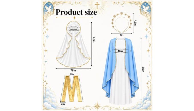 Adnee 4 Pcs Mary Costumes for Women, Virgin Mary Outfits Accessories Kit thumbnail 3