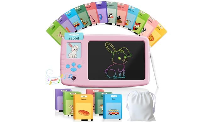 Talking Flash Cards for Toddlers: 2-in-1 LCD Writing Tablet, Pink thumbnail 1