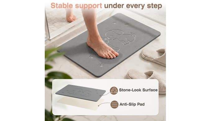 AWW Stone Bath Mat, Diatomaceous Earth, Dog Pattern, Grey thumbnail 4