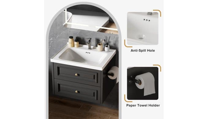 Floating Bathroom Vanity with Sink & Towel Holder, 24 inch Wall Mounted thumbnail 4