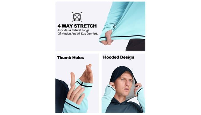 Men's UPF 50+ Sun Hoodie, Long Sleeve UV Protection Hooded Fishing Shirts, Lightweight Swim Surfing Rash Guard thumbnail 5