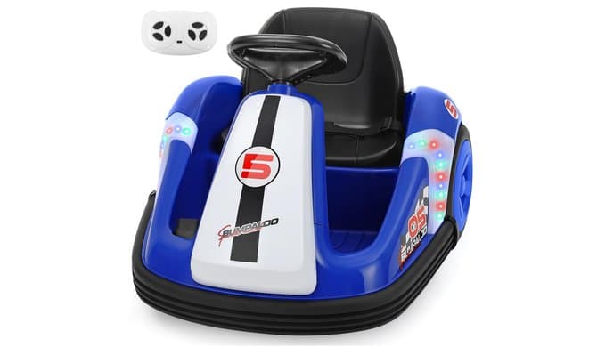 12V Kids Bumper Car with Big Wheel, 2.2 Mph Max, Toddler Bumper Cars with Remote, Baby Bumping Toy Car with DIY Stickers,360 Degree-Spin, Music, Bluetooth,LED Lights, Blue thumbnail 1