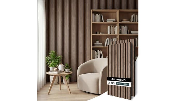 Acoustic Wall Panels, 2 Pack Wood Slat Wall Panel, Soundproof Wall Panels, 3D Textured Wall Decor for Ceiling and Wall, 47.2" x 23.6", in Walnut Finish thumbnail 1