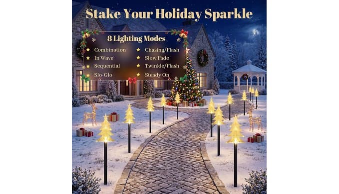 Solar Christmas Tree Pathway Lights Outdoor Decorations, 5 PCS thumbnail 4