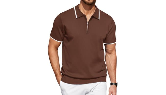 COOFANDY Men's Zipper Polo Shirt Casual Knit Short Sleeve Polo Golf T Shirt thumbnail 1