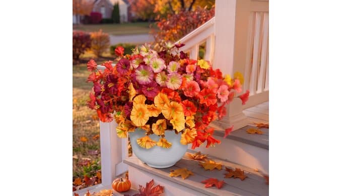 FULLMUSIC Autumn Artificial Flowers for Outdoor (10, Mixed Color A) thumbnail 2