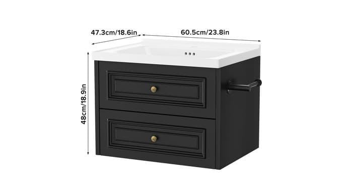 Floating Bathroom Vanity with Sink & Towel Holder, 24 inch Wall Mounted thumbnail 2