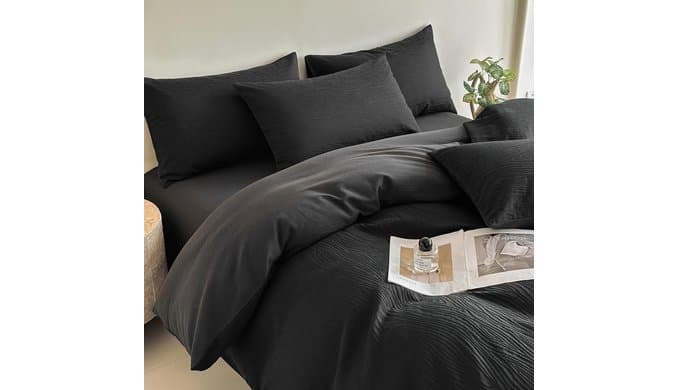 Black Textured Duvet Cover Twin/Twin XL Size - 2 Pieces 145GSM Breathable Microfiber Soft Bedding Set, 1 Duvet Cover 68x90 with Zipper Closure & 1 Pillow Sham, Comforter Not Included thumbnail 1