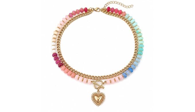 Layered Necklaces for Women, Gold Heart & Acrylic Beaded Choker thumbnail 1