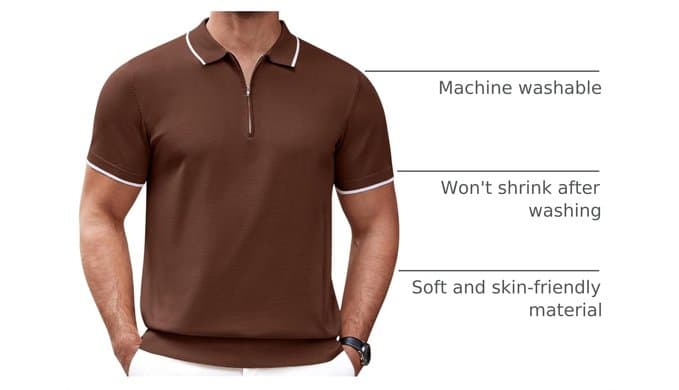 COOFANDY Men's Zipper Polo Shirt Casual Knit Short Sleeve Polo Golf T Shirt thumbnail 4