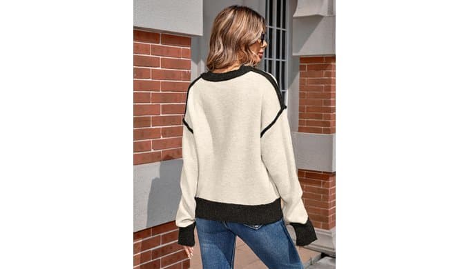 SunnyMelody Womens Oversized Cute Color Block Crew Neck Sweater 2026 thumbnail 3