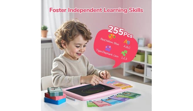 Talking Flash Cards for Toddlers: 2-in-1 LCD Writing Tablet, Pink thumbnail 3