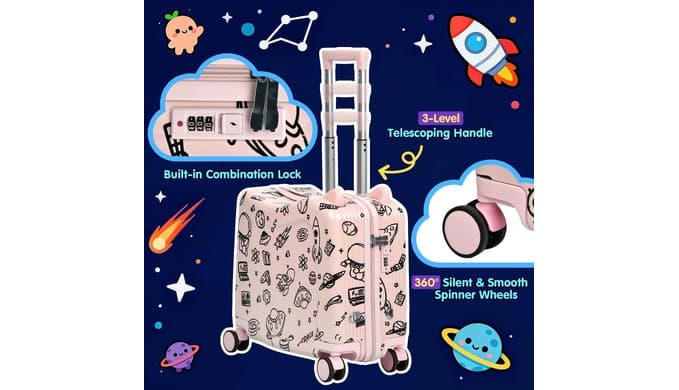 Kids Ride-On Suitcase with Cute Ears, 20" Carry-On Luggage with TSA Lock thumbnail 2