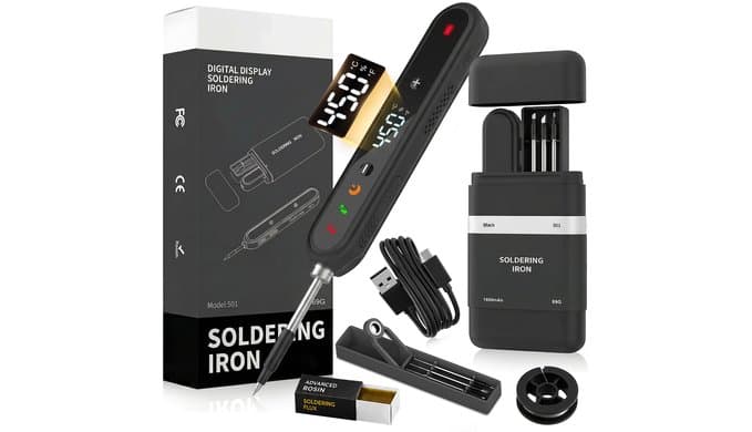 Cordless Soldering Iron Kit, 1600mAh USB-C Rechargeable Soldering Pen with LED Display & Stable Temp Control, Charging-While-Use, 356°F-842°F/180°C-450°C, 3 Tips for DIY Electronics (Black) thumbnail 1