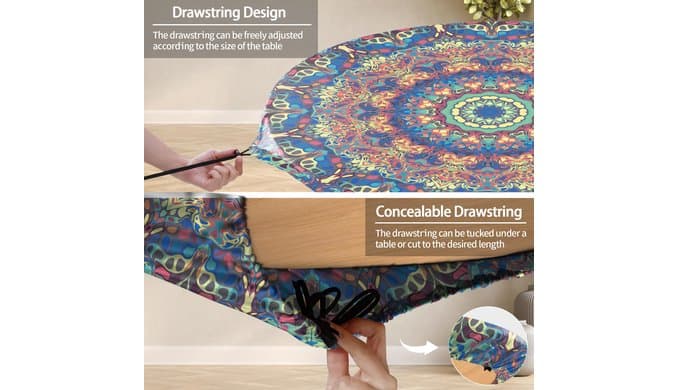 opstellen Round Tablecloth Waterproof Boho Fitted Vinyl Table Cloth Summer Fall Outdoor Circle Cover for 36-44" Tables Kitchen Dining Apartment Essentials Camping Picnic Party Decor Housewarming Gifts thumbnail 4