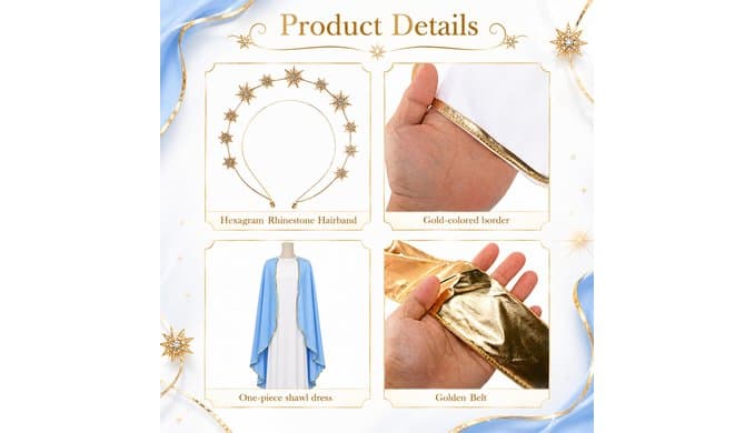 Adnee 4 Pcs Mary Costumes for Women, Virgin Mary Outfits Accessories Kit thumbnail 2