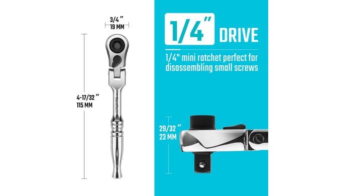 DURATECH 1/4" Drive Ratchet Handle, 2 in 1 Flex Head, Socket & Bit Driver thumbnail 2