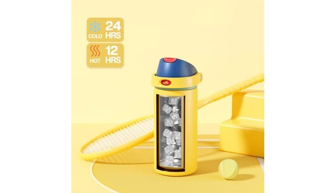 POWCAN 18 oz Stainless Steel Water Bottle: 2-in-1 Push-Button Spout & Quick-Flip Straw, Leakproof, Cold 24Hrs, Fits Car Cup Holder, Insulated Sports Water Bottle for Women, Girls (Red Apple Charm) thumbnail 5