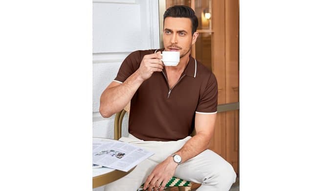 COOFANDY Men's Zipper Polo Shirt Casual Knit Short Sleeve Polo Golf T Shirt thumbnail 3