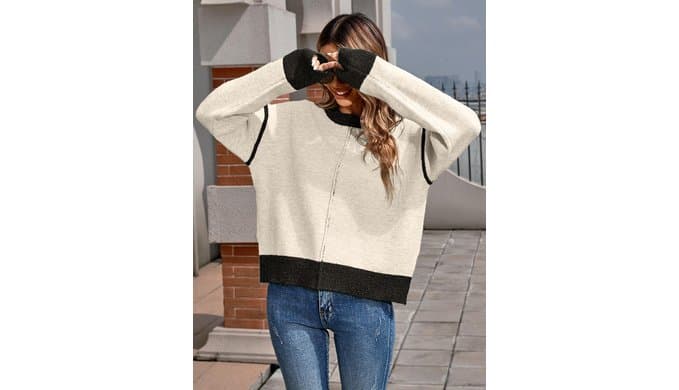 SunnyMelody Womens Oversized Cute Color Block Crew Neck Sweater 2026 thumbnail 4