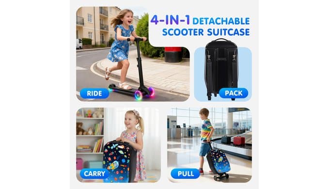 4-in-1 Detachable Scooter Luggage for Kids, Foldable Ride-On Suitcase thumbnail 3