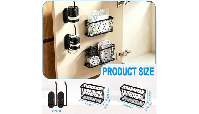 4 Pack Adhesive Cabinet Door Organizer, Rustproof Carbon Steel Lid Storage Holder,Inside cabinet door storage,Tumbler & Food Container Lid Rack,No Drill Storage Basket for Kitchen Cabinet & Bathroom thumbnail 3
