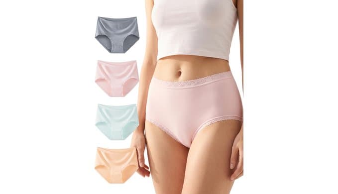 Mezluz Cotton Underwear for Women High Waisted Lace Briefs Full Coverage Soft Ladies Panties 4 Pack thumbnail 1