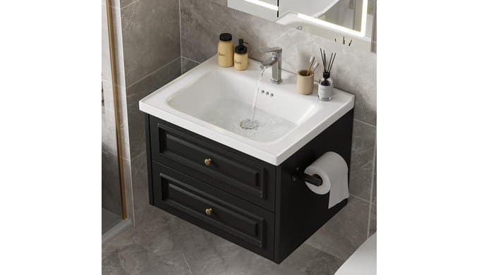 Floating Bathroom Vanity with Sink & Towel Holder, 24 inch Wall Mounted thumbnail 3